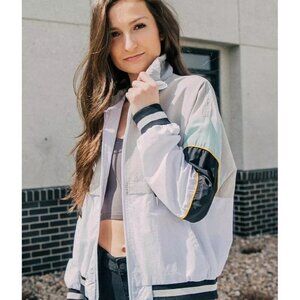 1‎ Sunset Lane Color Block Windbreaker Jacket in Grey Combo - Size Medium